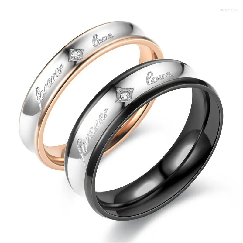 Wedding Rings Fashion "Forever Love" Letter Paar voor geliefden Valentijnsdag Gift Sieraden Accessories Simple Zirkon Band