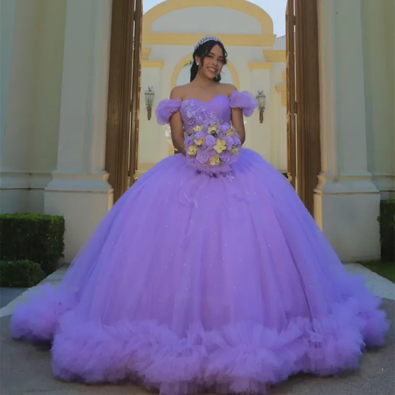 Violet clair Sexy chérie robe de bal robe de Quinceanera 15 fête paillettes Tulle mascarade formelle cendrillon robe d'anniversaire