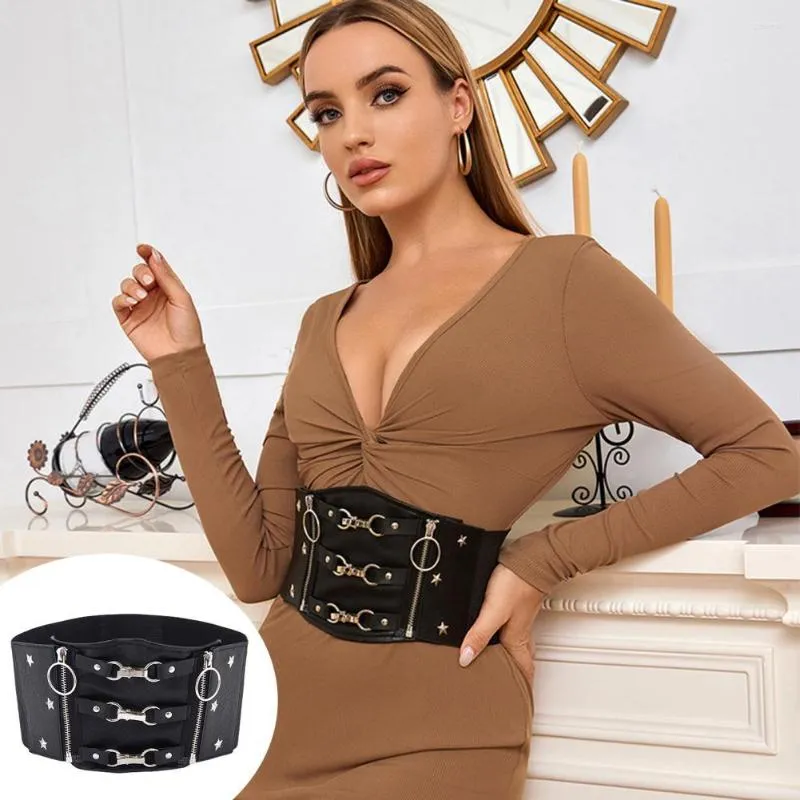 Belts Ms Waist Metal Buckles Zipper Closure Wide Faux Leather Women Belt Lady Punk Good Elasticity Push Up Cincher