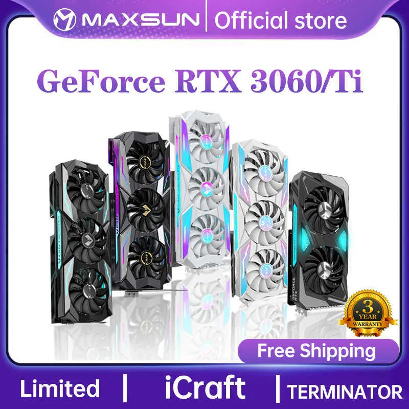 Maxsunフル新しいグラフィックスカードRTX 3060TI ICRAFTターミネーター8G GDDR6 GPUコンピューターPC 256bit RTX 3060 12Gゲームビデオカード