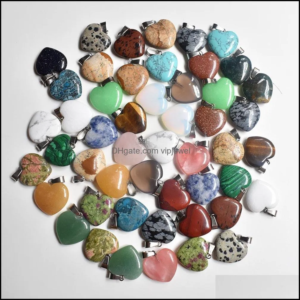 Konst och hantverk Natural Stone Charms 20mm Heart Tigers Eye Rose Quartz Opal Pendant Pendants Chakras Gem Fit ￶rh￤ngen Halsband Makin Dhcij