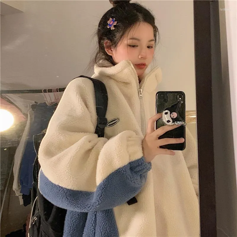 Trench da donna versione coreana Cashmere ispessito sciolto sottile finta lana di agnello giacca di cotone caldo studentessa