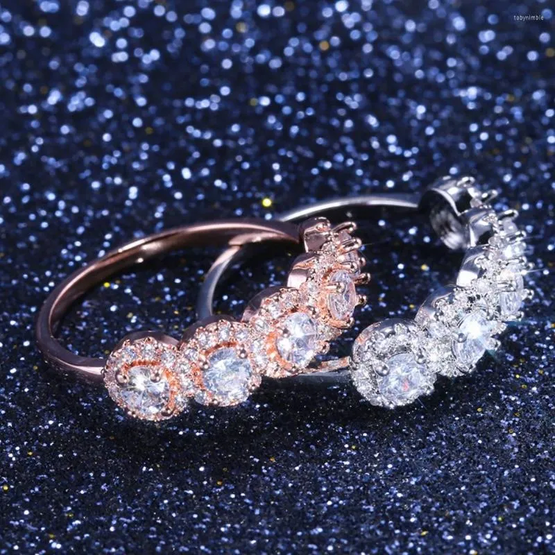 Fedi nuziali CAOSHI Bright 5 Round Cubic Zirconia Ring per le donne 2 colori disponibili Coppia romantica Regalo Bigiotteria di alta qualità all'ingrosso