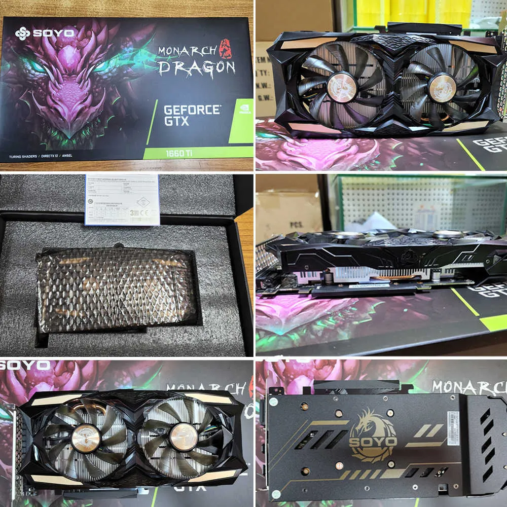 Soyo Monarch Dragon GTX 1660TI 6GBグラフィックカードGDDR6 GPUを