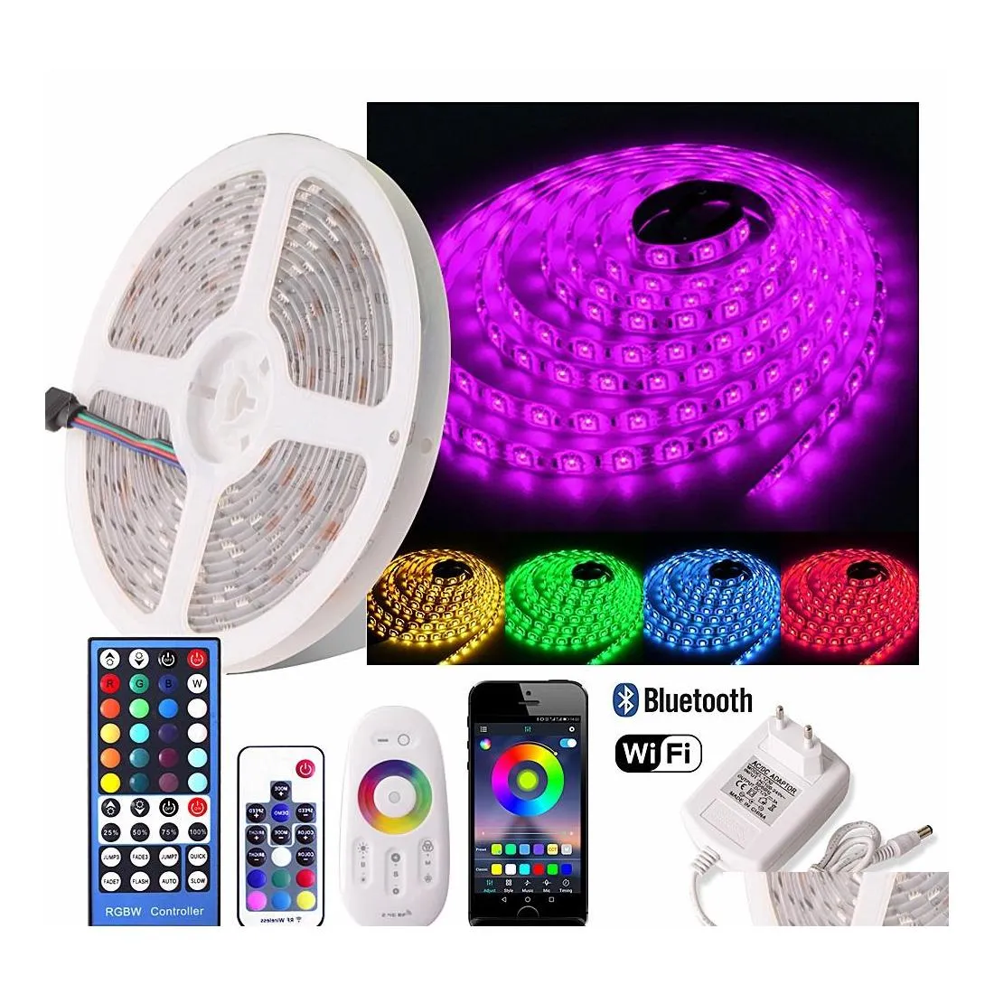 Strisce LED 5M 300 LED Flessibile Rgb Rgbw Striscia luminosa Nastro non impermeabile Aggiungi Wifi /Bluetooth/2.4G/Rf Caduta di alimentazione remota Fornisci Otft4