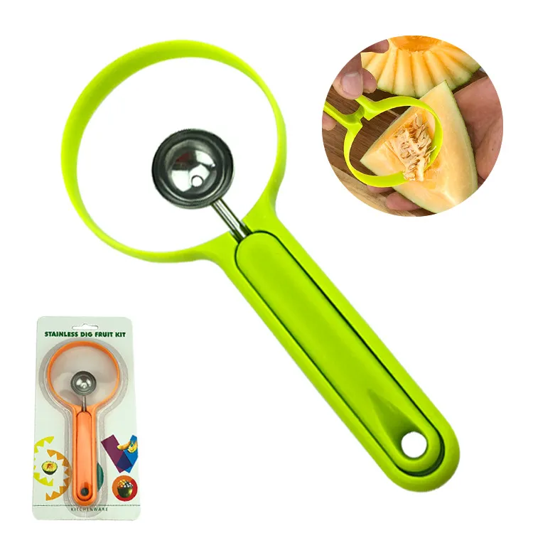 Melon Baller Scoop Set,Melon Peeler, 4 In 1 Stainless Steel Fruit Carving Tools Set, Ice Cream Melon Scoop,Seed Remover for Watermelon Slicer 1223969