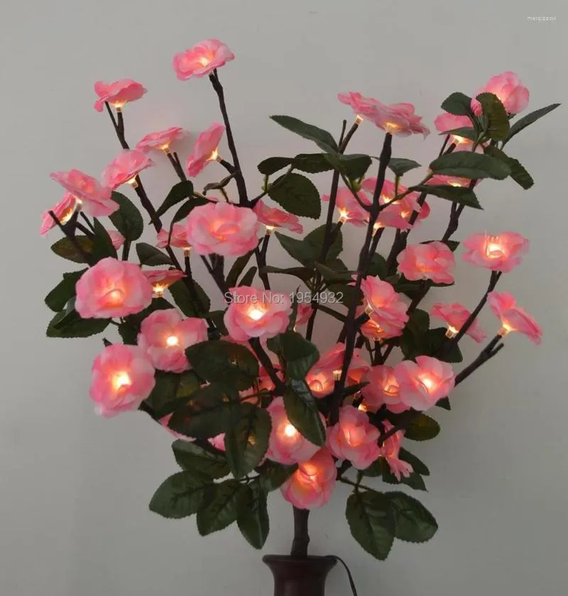 Fleurs décoratives LED Fleur Rose Fleur Branche Lumière 20 'Avec 60Led Plus Feuille Verte Décoration 3V DC Adaptateur