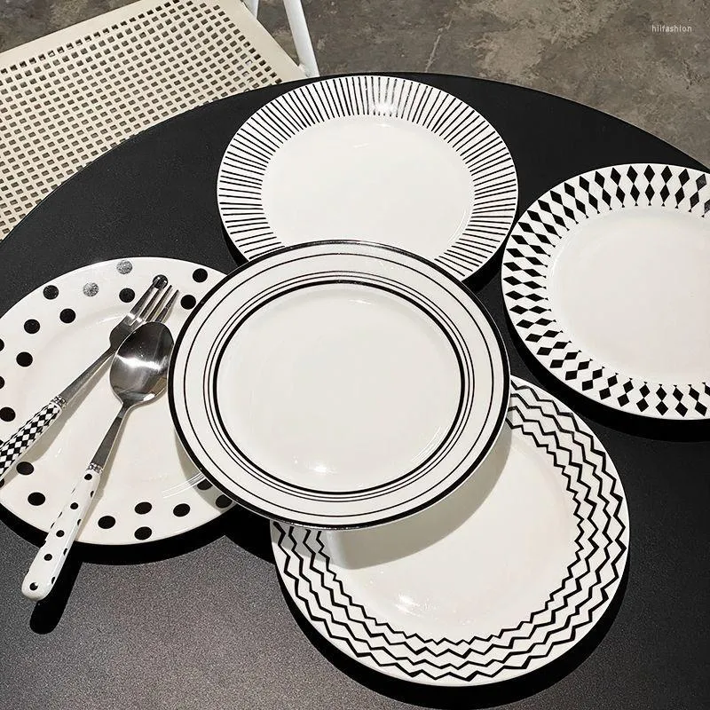 Plates Simple Nordic Hepburn Style Black And White Wave Point Ceramic Plate Tableware Household Dessert Cake Fruit