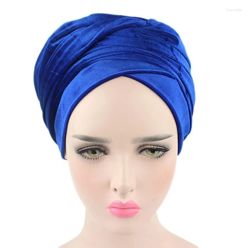 Bonnets Bonnet / Crâne Caps Plain Velvet Hijab Turban Cap Musulman Foulard À Longue Queue Chapeau Islamique Sous Écharpe Bonnet Dames Africain Wrap Tête