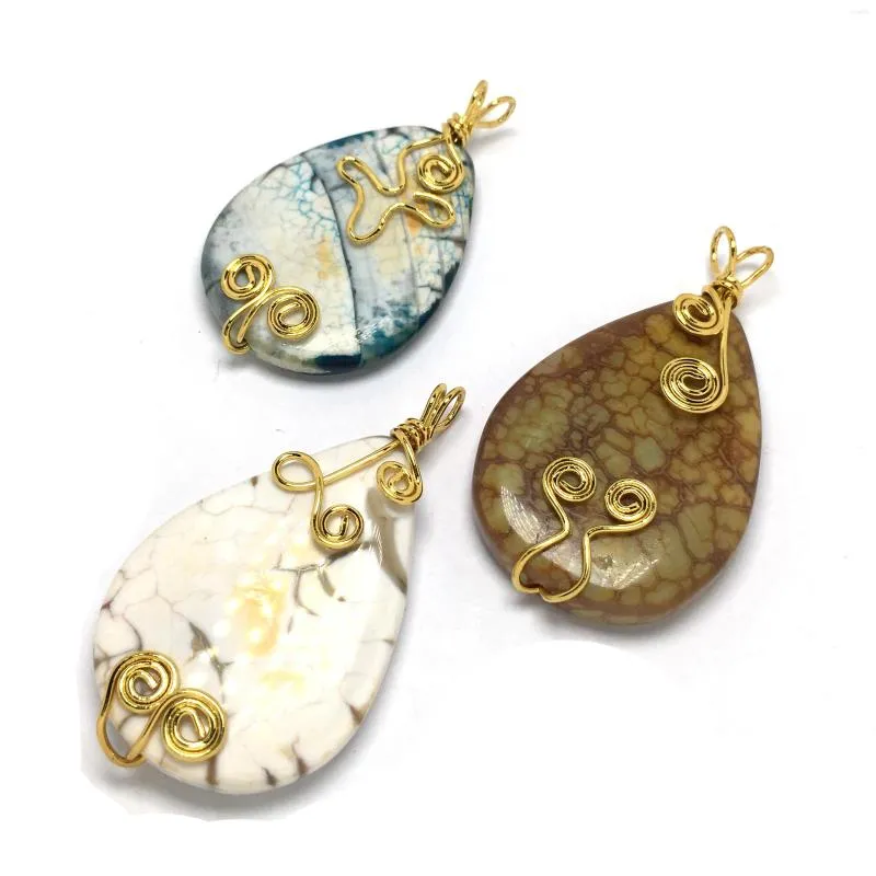 Charms Natural Stone Bulk Bead Agates Pendant Water Drop Shaped flerfärgade smycken Tillbehör Storlek 30x50mm