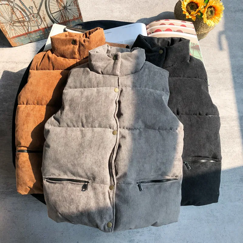 Men's Jackets Corduroy Vest Man Autumn and Winter Thickened Warm Leisure down CottonPadded Coat 230130