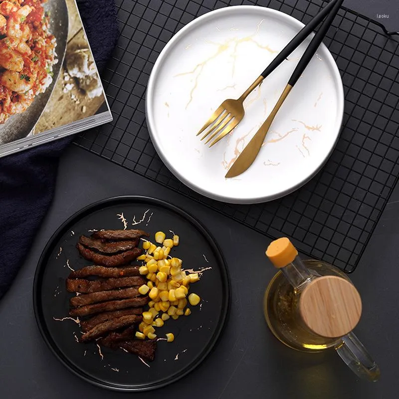 Borden diner keramische bord schotel plato's bak marmeren hoge klasse korte salade pasta plat rond servies 1 stks