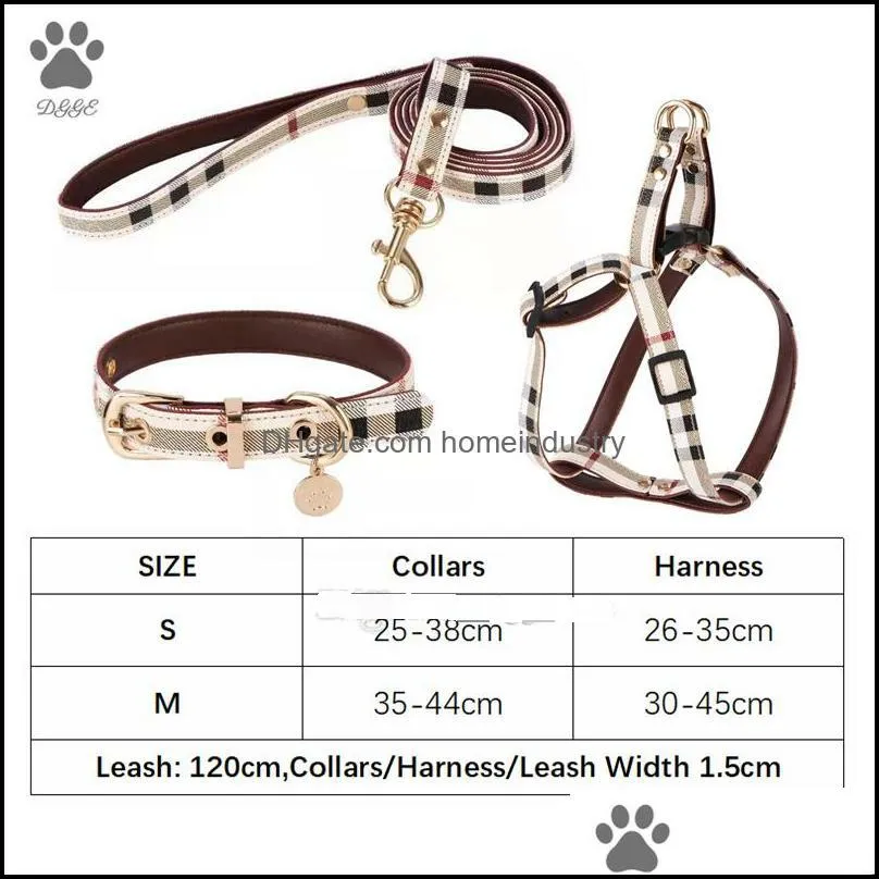 designer leather dog collar and leash set adjustable basic collars check pattern durable dog harness with metal buckle suitable for small medium