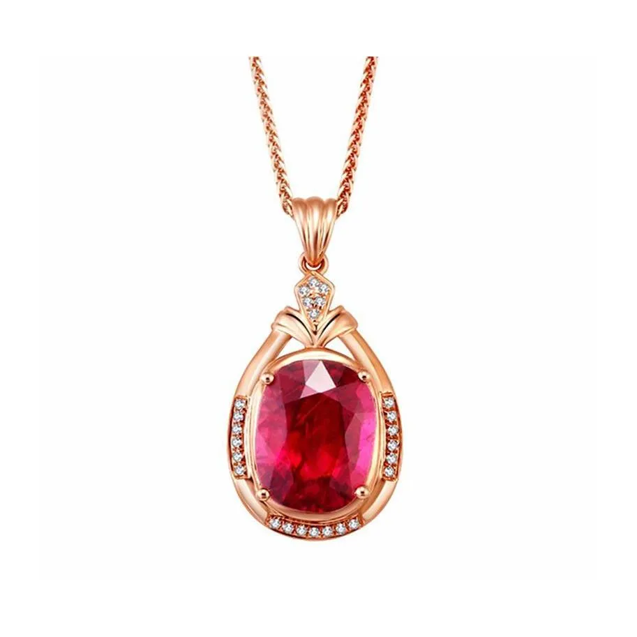 Pendant Necklaces Fashion Rose Gold Inlaid Imitation Natural Colored Rubellite Gemstone Zircon Clavicle Necklace Ladies High Jewelry Dh3Zk