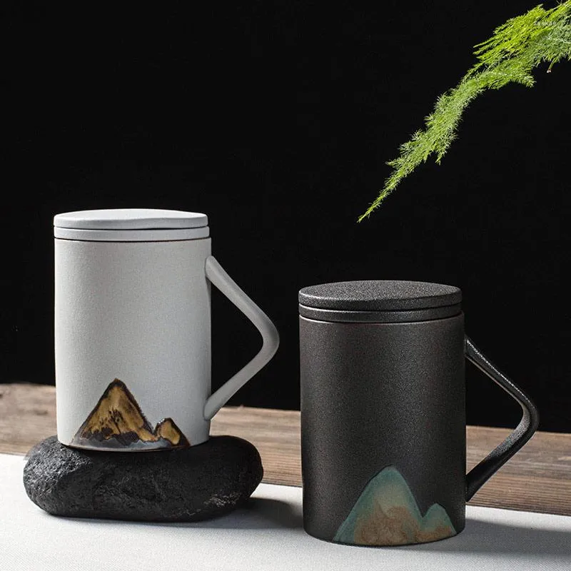 Tazze Brief Mountain Water Style Tazza da caffè in ceramica Pasoral Abstract Landscape Filter Teacup
