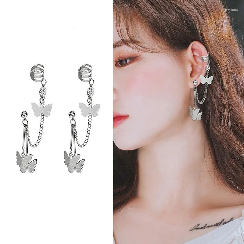 Backs oorbellen 2023 Fashion Butterfly Clip Ear Hook Zink Alloy Clips Dubbele doorboorde oorring Women Girls Sieraden Bevindingen