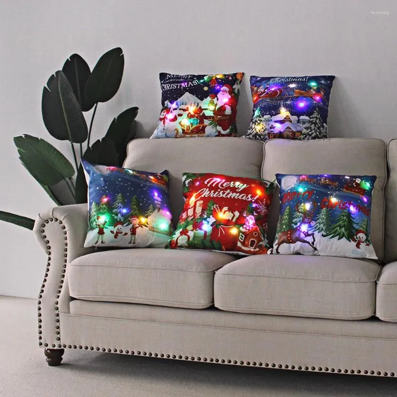 Almohada Luces coloridas Navidad Luminosa Luz LED Creación de flores Funda de felpa corta súper suave
