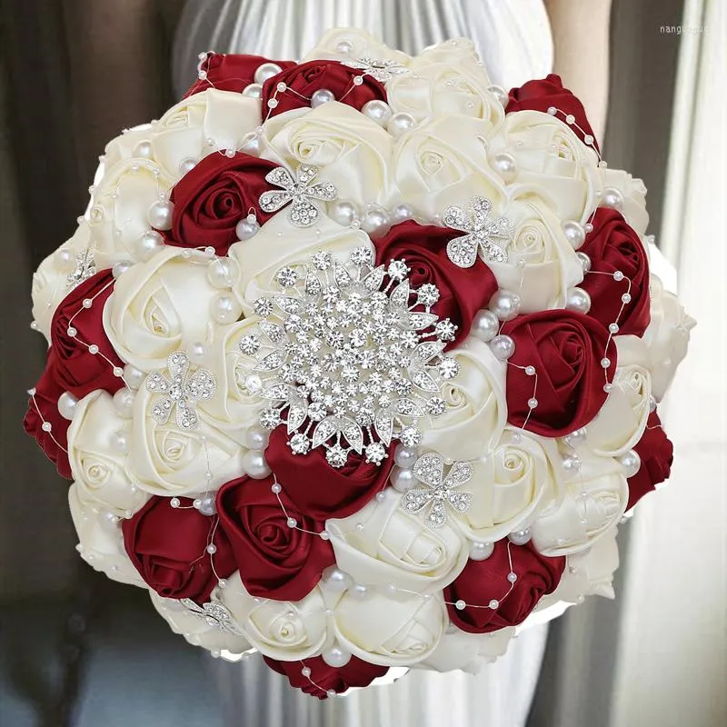 Decorative Flowers 1PC/LOT Wine Red Wedding Bouquet With Pearl For Party