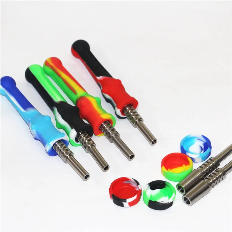 hookahs Pipes Silicone Nectar Mini Hand Pipe with GR2 Titanium Nail 14.5mm Concentrate Dab Straw Silicon Oil Rigs