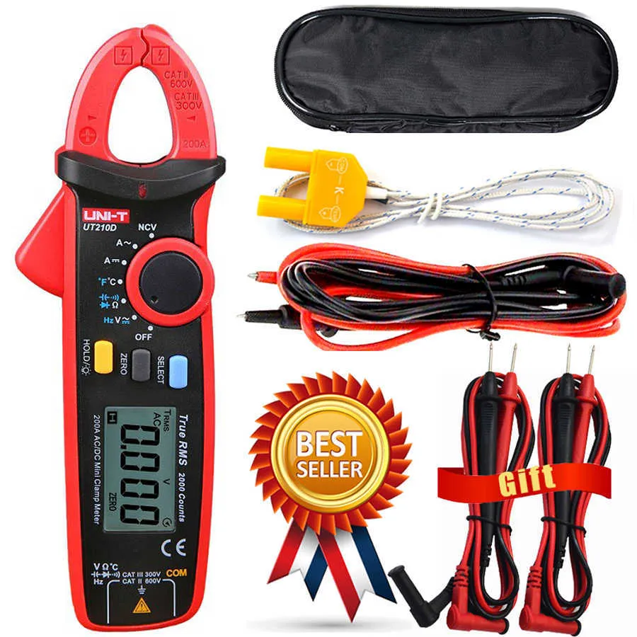 UNI-T UT210D Digital Clamp Meter True RMS Voltage Resistance Capacitance Multimeter Temperature Measure Auto Range Electrical