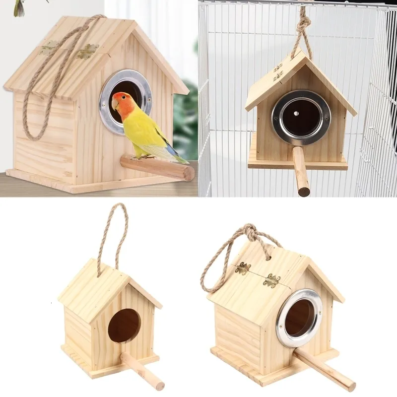 Cages à oiseaux maison en bois avec supports de perruche animaux perroquets nidification pour Cage à l'extérieur à l'intérieur nid en bois suspendu 2 tailles 230130