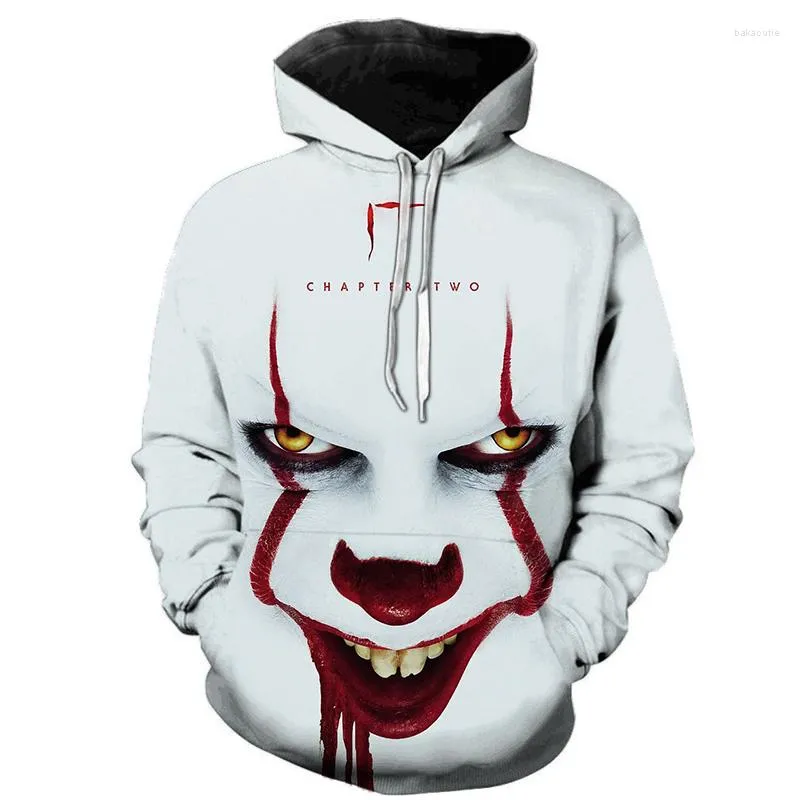 Herrtröjor män kvinnor mode avslappnad rolig pullover det clown tryck mönster hoodie 3d hooded tröja skräckfilm kapitel ii