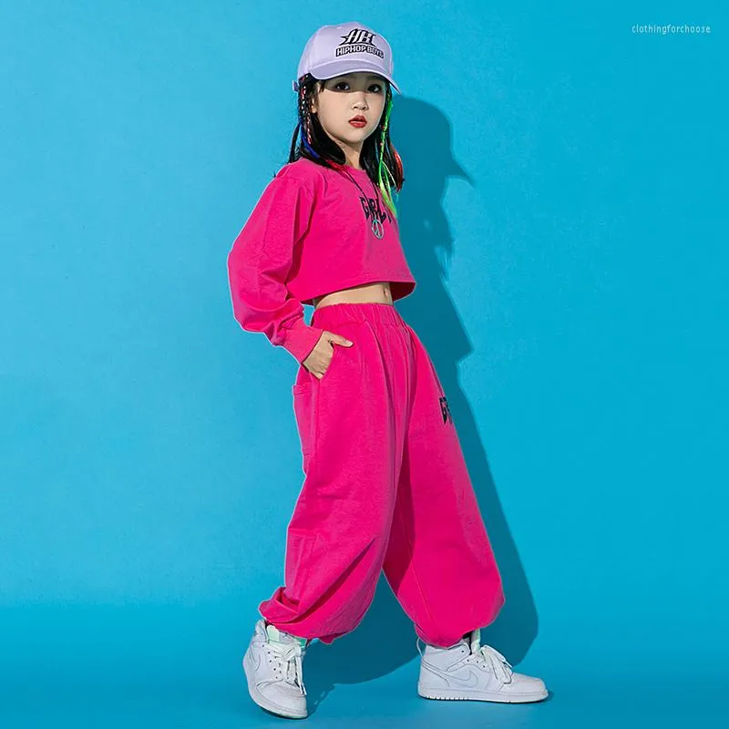 Stage Wear Girls Hip Hop Clothes Modern Dance Costume Rose Pink Crop Tops Pants Catwalk Outfit Children Ballroom BL72372905