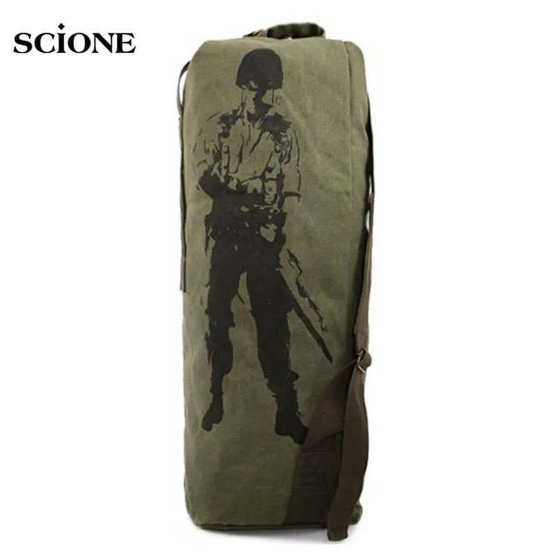 Outdoor Bags Outdoors Canvas Military Backpack Camping Hiking Rucksack Women Men Bag Bucket Drawstring Travel Rucksack Mochila Army XA1245A T23012