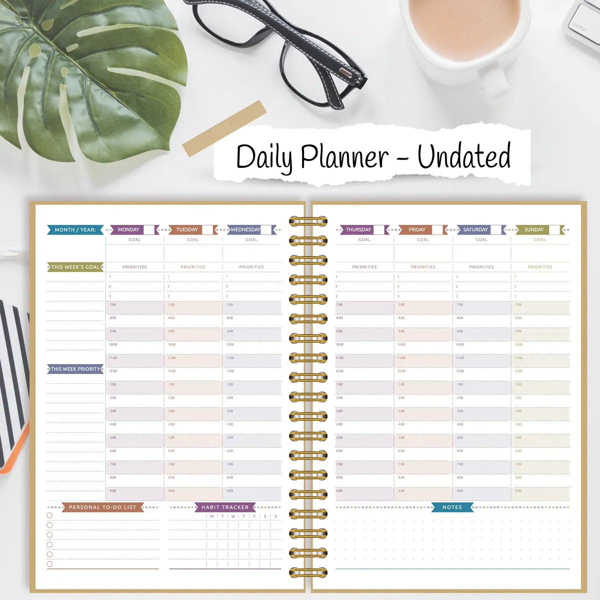 Blocs-notes 2023 Goal Action Planner Deluxe Undated Daily Weekly And Monthly Scheduling Agenda Notebook 83 x 58" 230130
