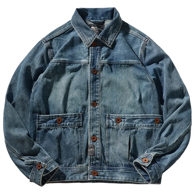 Herenjacks Japanse retro zware denim gewassen om oude jassen te maken Amikaji American Casual Pocket Tooling Jacket 230130