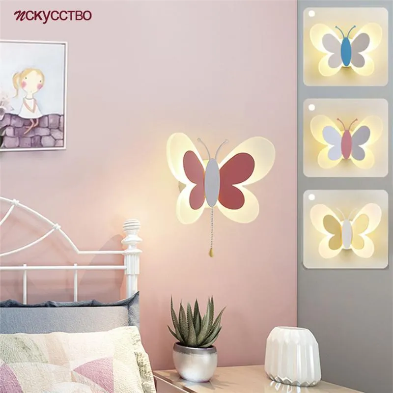 Настенная лампа детская комната акриловая бабочка светодиода с выключателем выключателя с изменкой детский коридор для спальни.