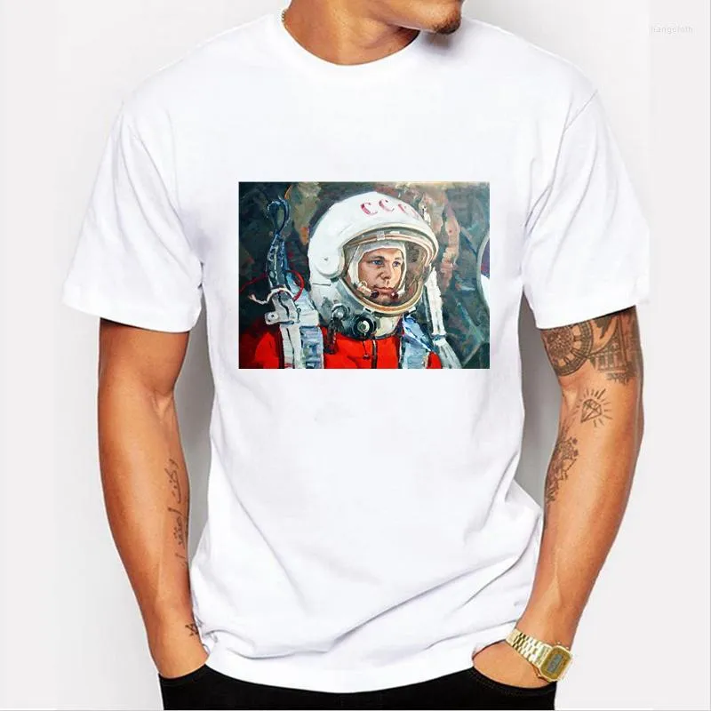 Camisetas masculinas 50155# yuri gagarin no trabalho camiseta camiseta camiseta de verão moda cool o pescoço de manga curta