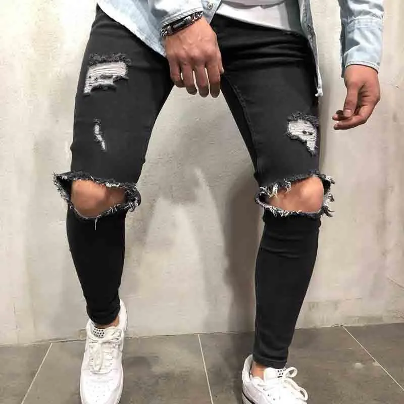 Heren jeans topkwaliteit 2023 mode casual hiphop heren knie groot gat grensoverschrijdende dans nightclub streetwear potloodbroek