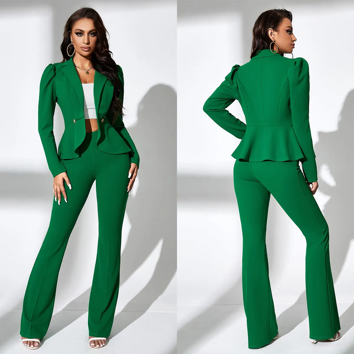 Women's 2-Piece Slim Fit Celebrity Green Mother of the Bride Evening Party  Wedding Formal Pantsuits