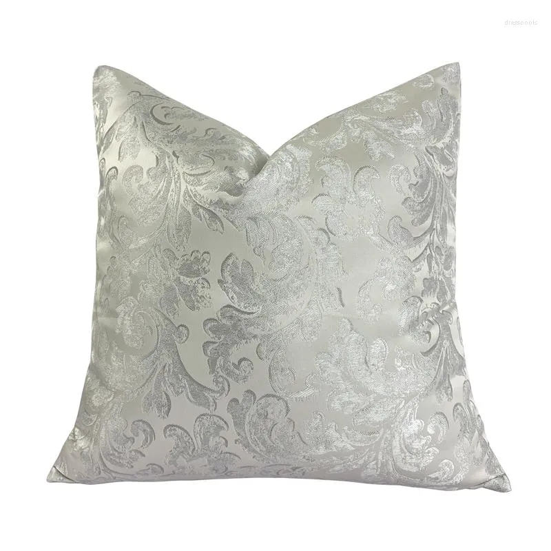 Oreiller Vintage classique Floral tissé carré, Beige gris clair, fleurs 45x45cm, housse décorative intérieure