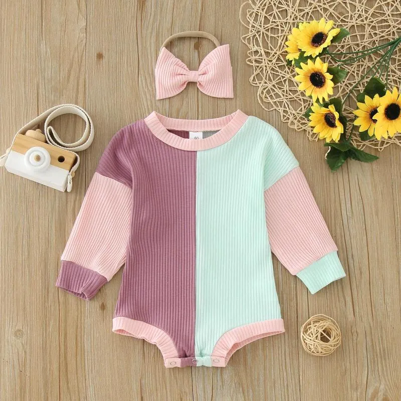 Rompers 12 Months Baby Girl Clothes Born Infant Girls Boys Patchwork Autumn Long Sleeve Bodysuits For