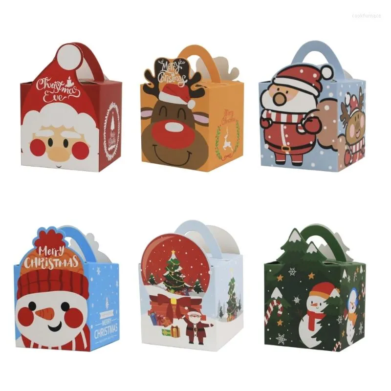 Décorations de Noël 6 pièces Kraft Papier Traite Boîtes Xmas Goodies Bonbons Sacs-cadeaux Pour La Fête Suppies 6 Couleurs- A0KF