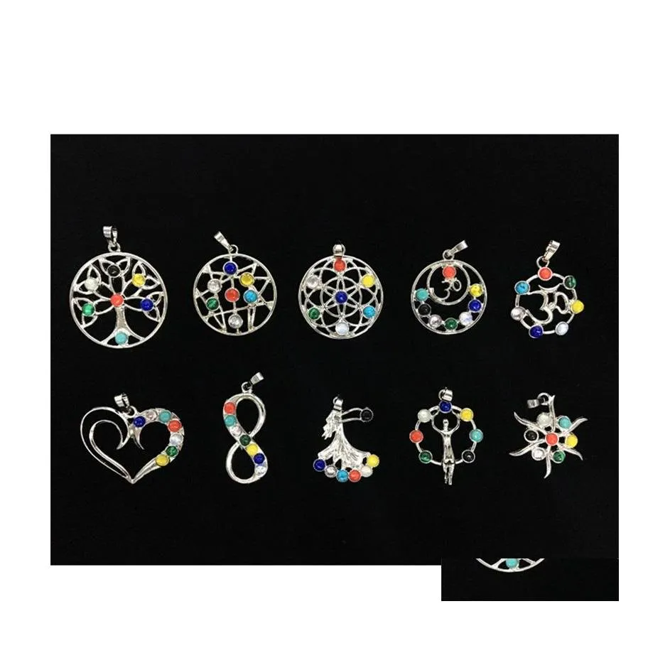 Charms 7 Chakra Stone Stones Pingente Yoga Cura Point Reiki Crystal Bead Health AMET Mulheres Flores Pingentes 1893 T2 Drop Delivery Je dhdho