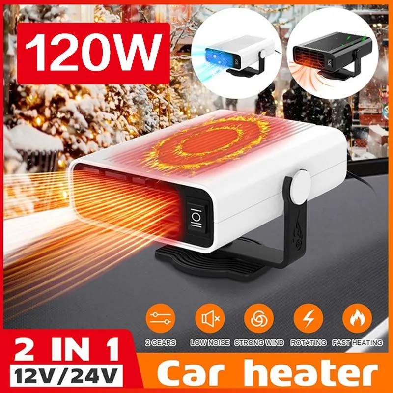 Interiördekorationer 12V/24V Portabel vindruta bilavfrostning 360 ° Roterande cigarettändare Plug 120W Luftvärmare FanInterior