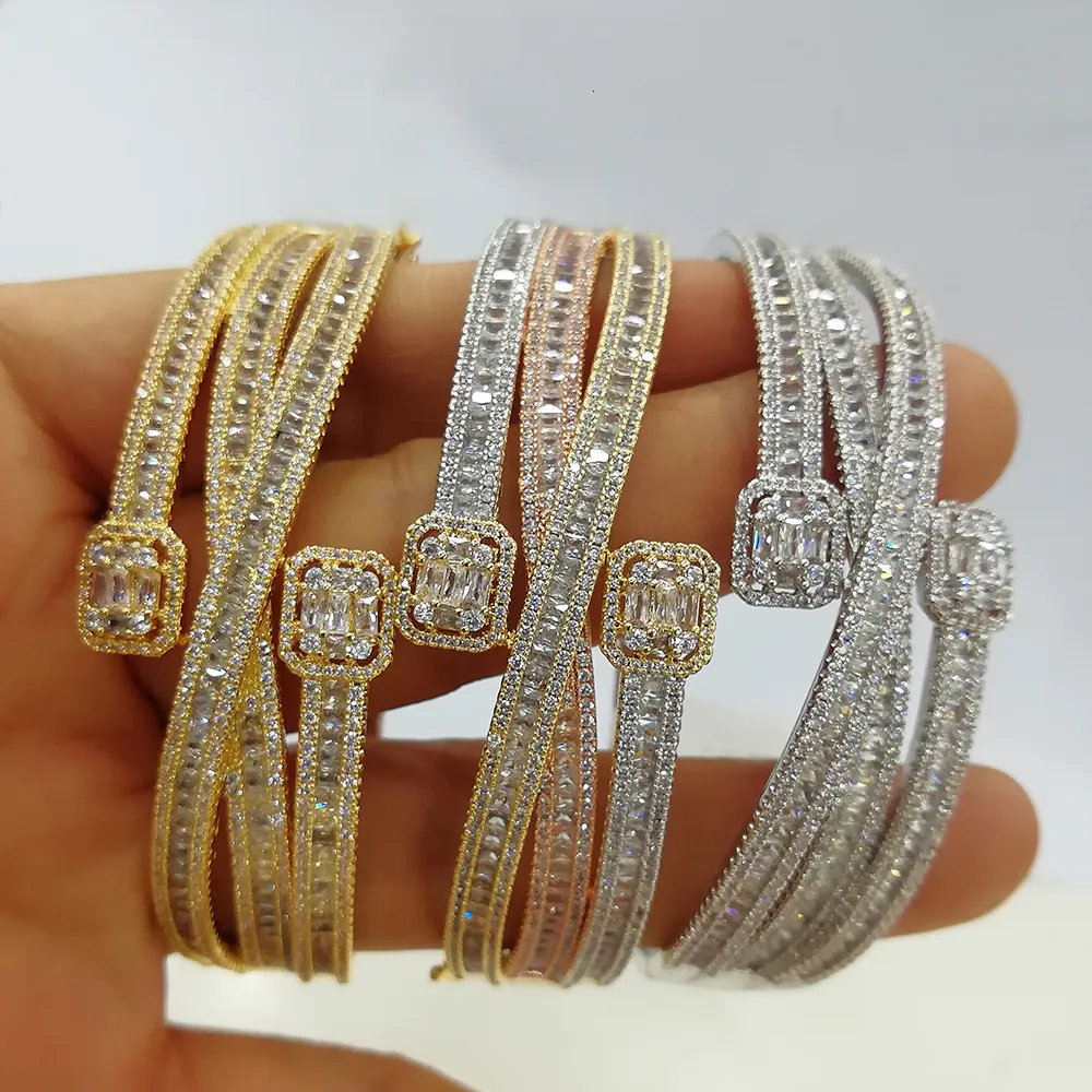 Bangle Godki Maxi Size Crossover 3 Färger Armband för Women Wedding Party Zircon Crystal Engagement Dubai Bridal Jewelry Gifts 230130