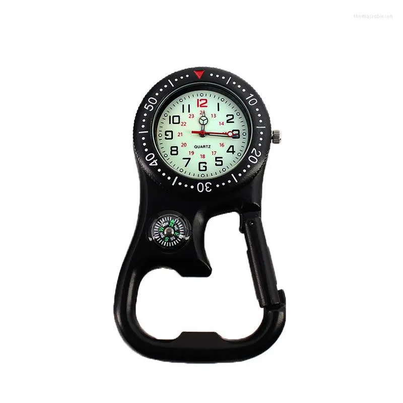 Montres de poche 1 pièces mousqueton à clipser montre boussole ouvre-bouteille pour médecins chefs lumineux MV66