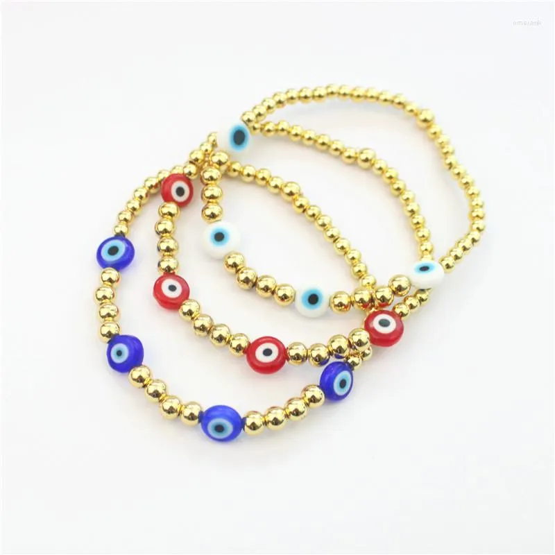 Link Bracelets 10pcs/lot Colorful Evild Eye Glazed Glass Bead Bracelet Gold Plated Copper Handcraft Jewelry Wholesale