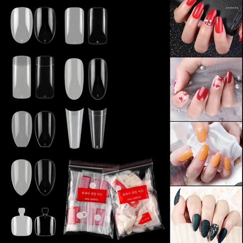 Falska naglar 500 st/väska nagelpetsar Fake Akrylförlängning Full Half French Coffin UV Gel Manicure Tip Manicures