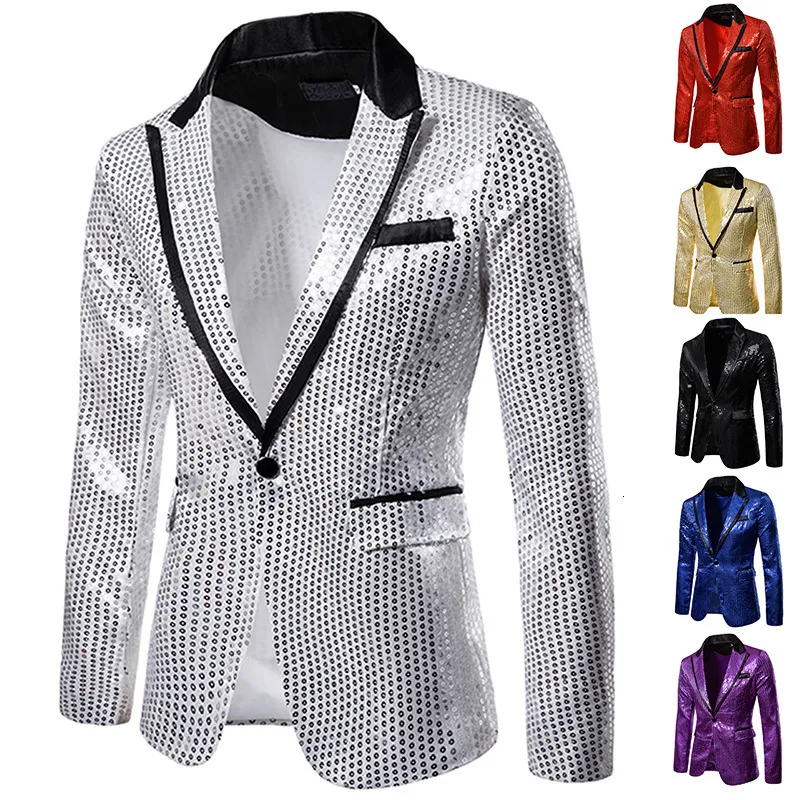 Мужские костюмы Blazers блестящие золотые блестящие пиджаки для мужчин Tuxedo Night Club Выпускной