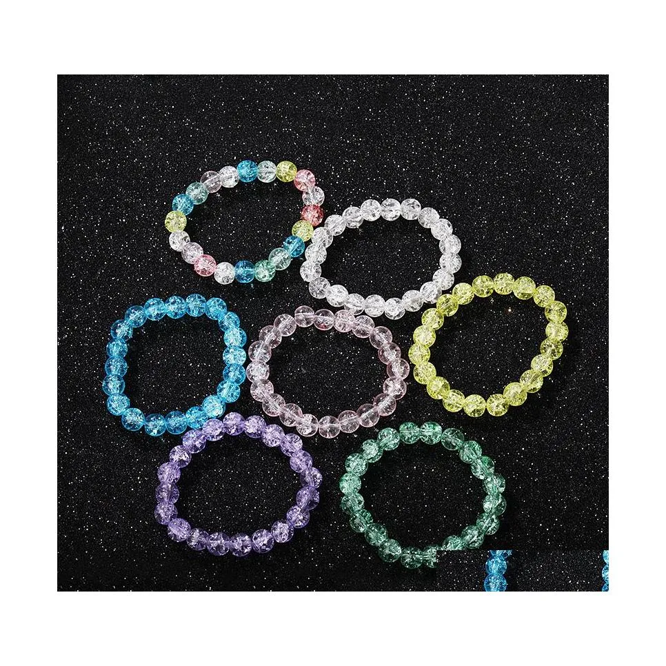 Link Cadeia el￡stica de pipoca de pipoca Crystal Link Bracelets Charms Pingents Girls Colorf Fashion Glass Breaded Bracelet for Child Kids Dr Dhyow