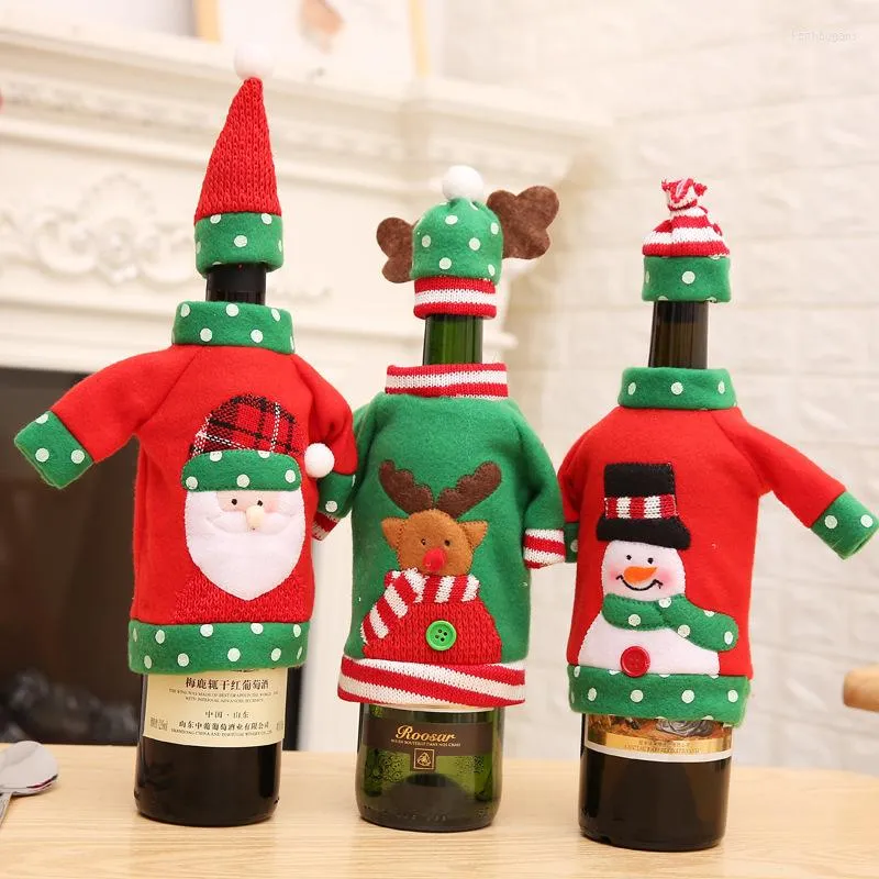 Christmas Decorations Decoration Wine Bottle Set Embroidery Cartoon Holiday Gift Packaging Bag Clothes