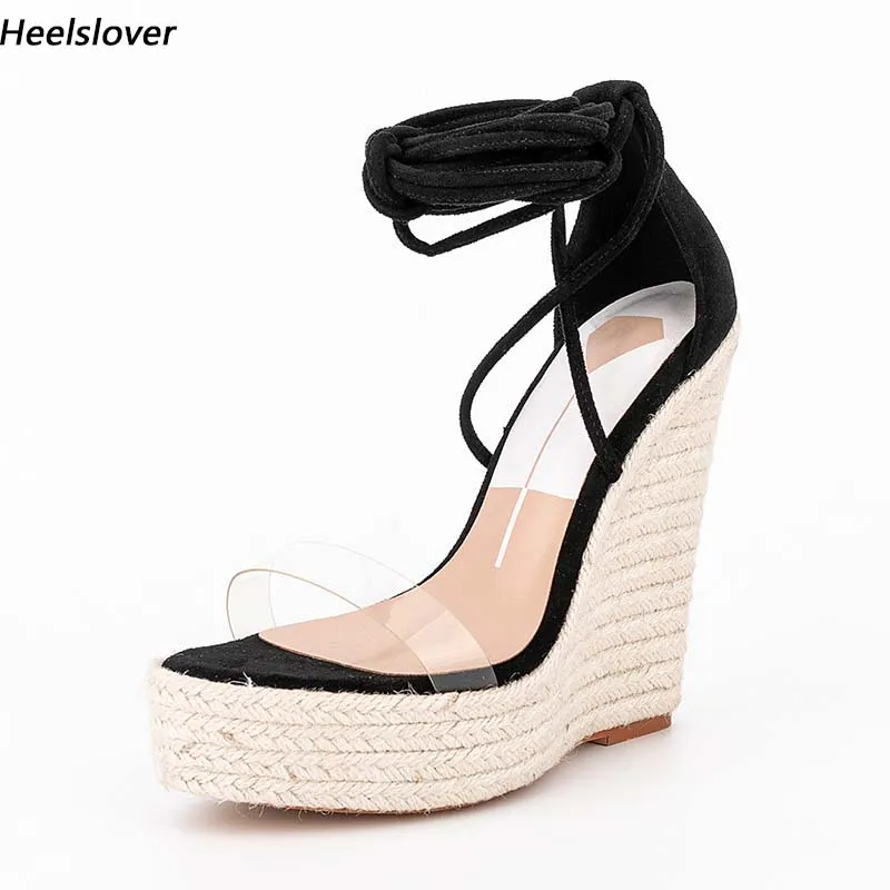 Heelslover kadınlar yaz sandaletleri strappy konforlu kama topuklu yuvarlak ayak parmağı güzel mavi siyah gündelik ayakkabılar bayan beden 5-13