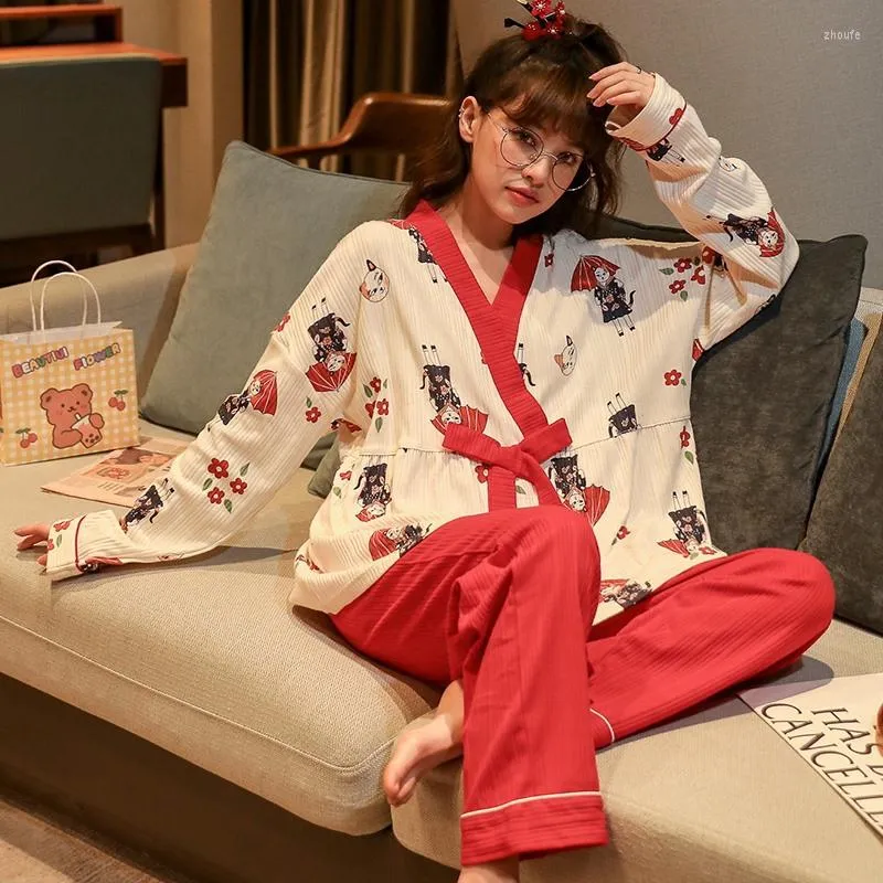 Women's Sleepwear Sexy Autumn Pajamas Women's Long-sleeved Cotton Night Gown Home Clothes Lounge Wear Loose Suit Service