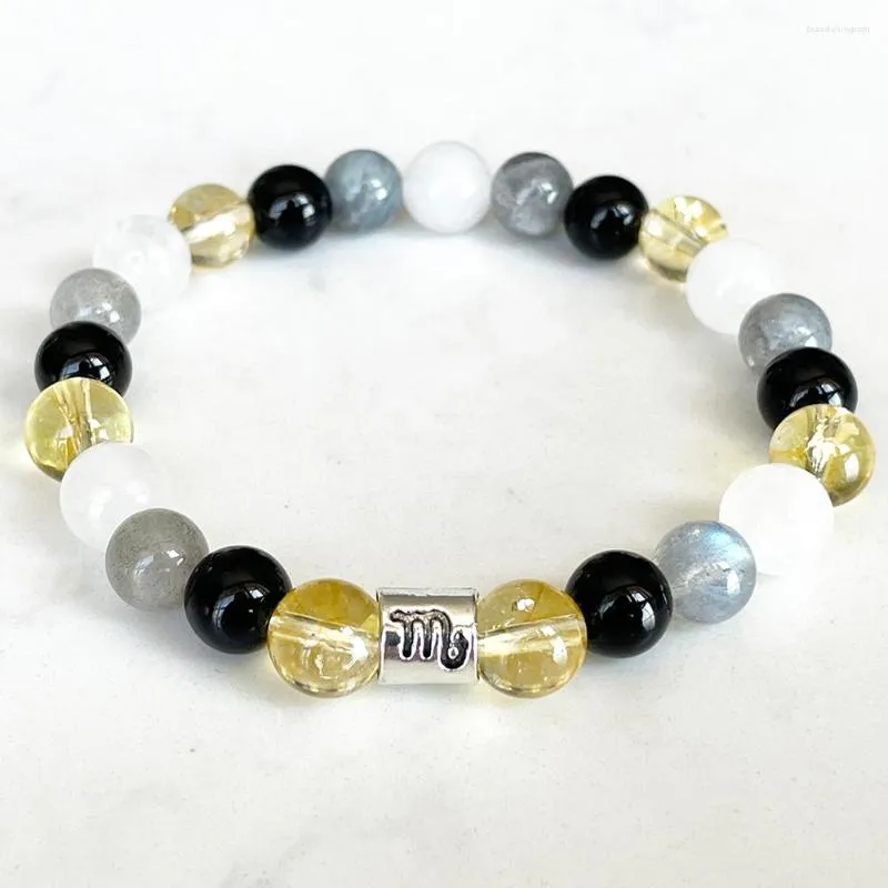 Link Bracelets MG1700 Scorpio Zodiac Bracelet 8 MM Citrine Snow Quartz Labradorite Black Onyx Beads Wrist Mala Natural Gemstone Jewelry