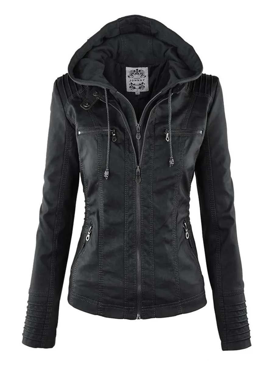 Damen Leder Kunstleder Gothic Kunstlederjacke Frauen Hoodies Winter Herbst Motorradjacke Schwarz Oberbekleidung Kunstleder PU Basic Jacke Mantel 230130